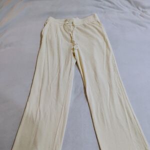 Soft Surroundings Cream Ribbed Wide-Leg Lounge Pants with Drawstring